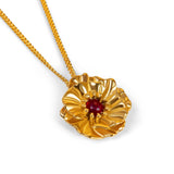 Poppy Flower Necklace in Silver with 24ct Gold and Garnet