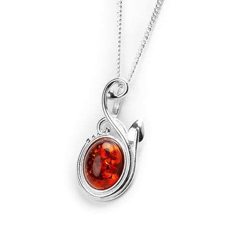 Leaf Motif Necklace in Silver and Amber