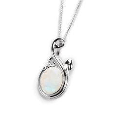 Leaf Motif Necklace in Silver and Moonstone