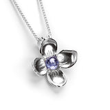 Single Lilac Flower Necklace in Silver & Tanzanite