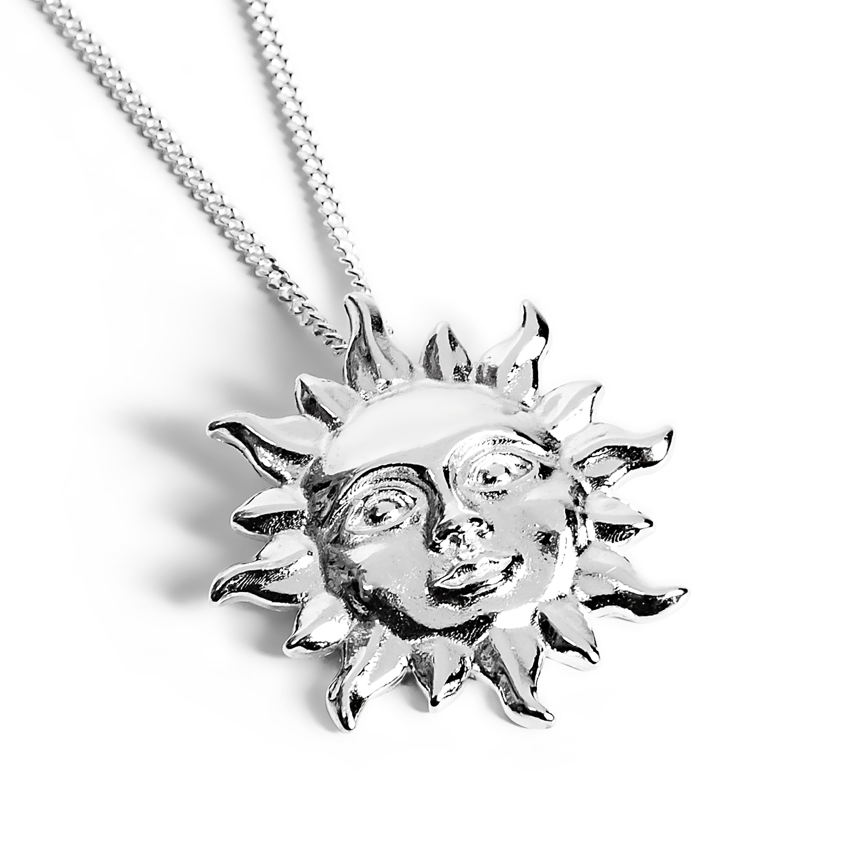 'Sun of May' Sun Face Necklace in Silver with 24ct Gold