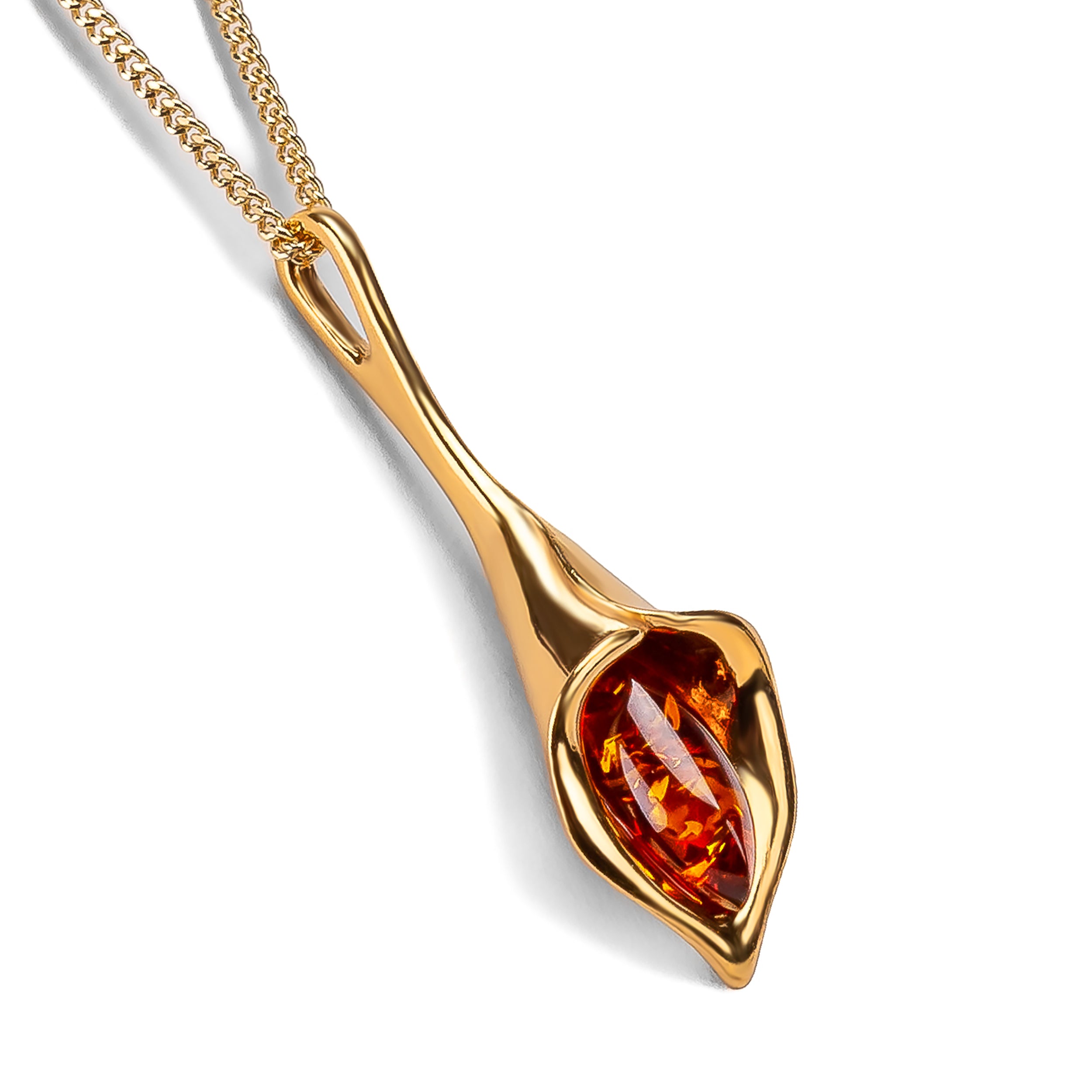 Lily Flower Necklace in Silver and Amber