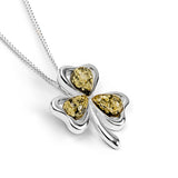Lucky Shamrock / Clover Necklace in Silver & Green Amber