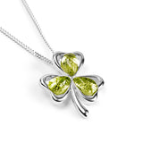 Lucky Shamrock / Clover Necklace in Silver with 24ct Gold & Peridot