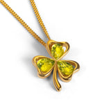 Lucky Shamrock / Clover Necklace in Silver with 24ct Gold & Peridot