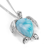Sea Turtle Necklace in Silver and Larimar
