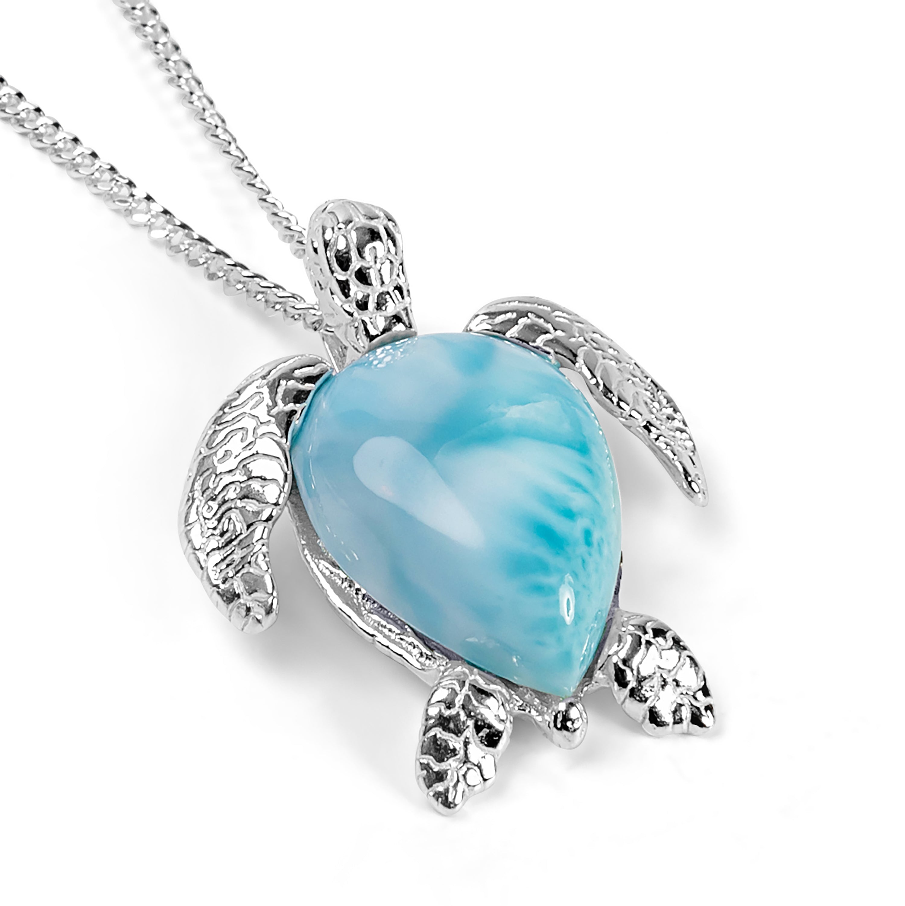 Sea Turtle Necklace in Silver with 24ct Gold and Larimar