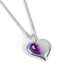 August Birthstone Heart Necklace in Silver & Amethyst