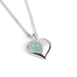 March Birthstone Heart Necklace in Silver & Aquamarine