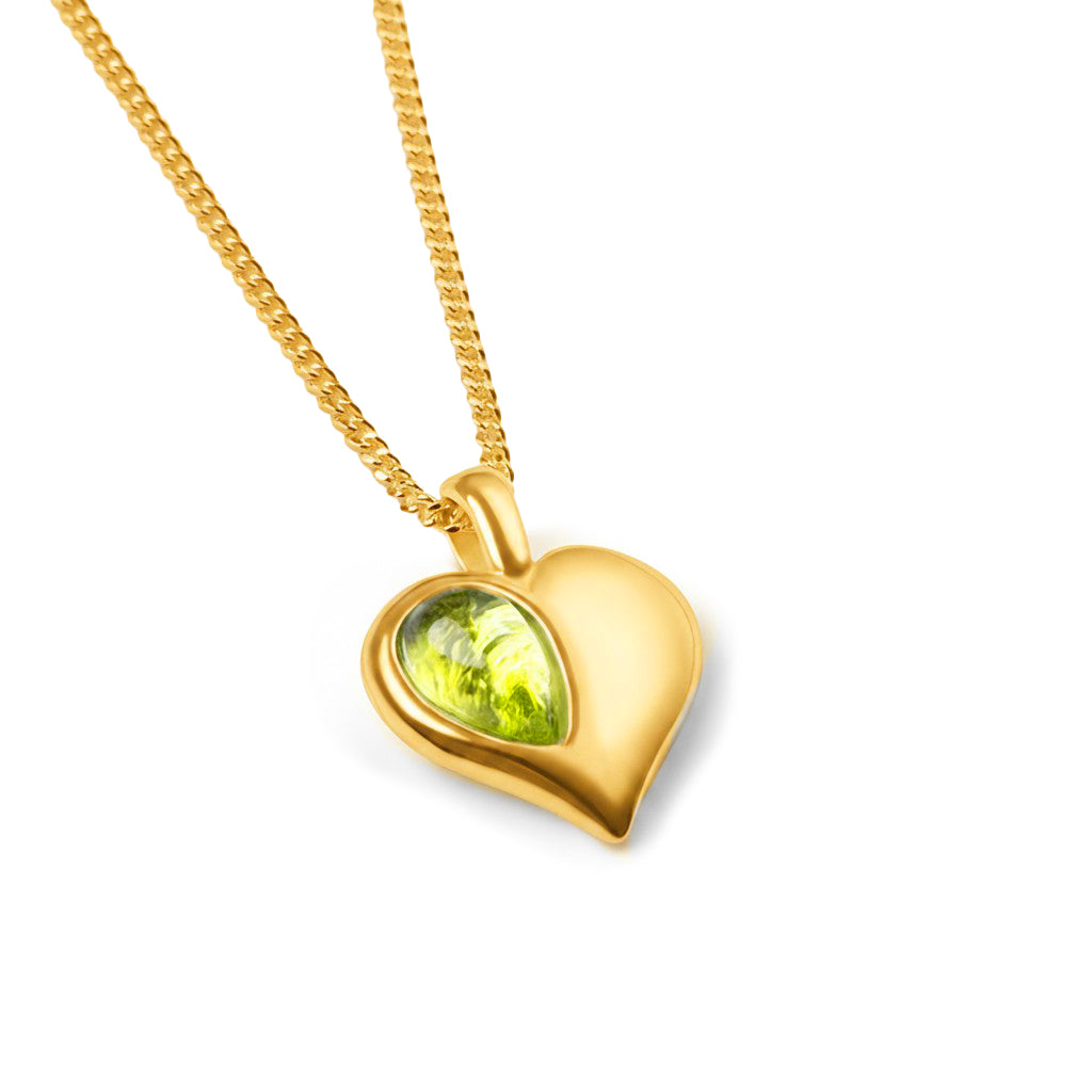 August Birthstone Heart Necklace in Silver & Peridot
