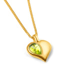 August Birthstone Heart Necklace in Silver with 24ct Gold & Peridot