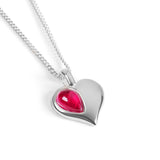 July Birthstone Heart Necklace in Silver & Ruby