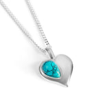 December Birthstone Heart Necklace in Silver & Turquoise