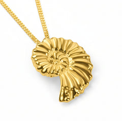 Ammonite Fossil Necklace in Sterling Silver with 24ct Gold