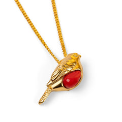 Winter Robin Necklace in Silver with 24ct Gold and Coral