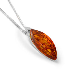 Marquise Cut Necklace in Sterling Silver & Cognac Amber