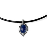 Vintage Inspired Oval Necklace in Silver and Lapis Lazuli