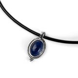 Vintage Inspired Oval Necklace in Silver and Lapis Lazuli