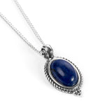 Vintage Inspired Oval Necklace in Silver and Lapis Lazuli