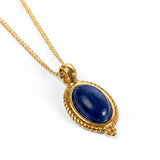 Vintage Inspired Oval Necklace in Silver with 24ct Gold and Lapis Lazuli