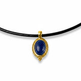 Vintage Inspired Oval Necklace in Silver with 24ct Gold and Lapis Lazuli