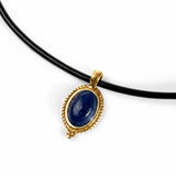 Vintage Inspired Oval Necklace in Silver with 24ct Gold and Lapis Lazuli