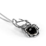 Hanging Spider Necklace in Silver and Cherry Amber