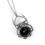 Hanging Spider Necklace in Silver and Cherry Amber