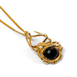 Hanging Spider Necklace in Silver with 24ct Gold and Cherry Amber