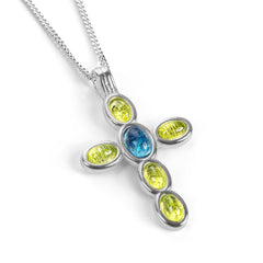 Devine Cross Necklace in Silver with Peridot & London Blue Topaz