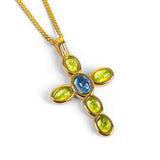 Devine Cross Necklace in Silver 24ct Gold with Peridot & London Blue Topaz
