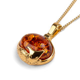 Sleeping Fox Necklace in Silver with 24ct Gold & Cognac Amber