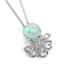 Miniature Octopus Necklace in Silver & Ethiopian Opal