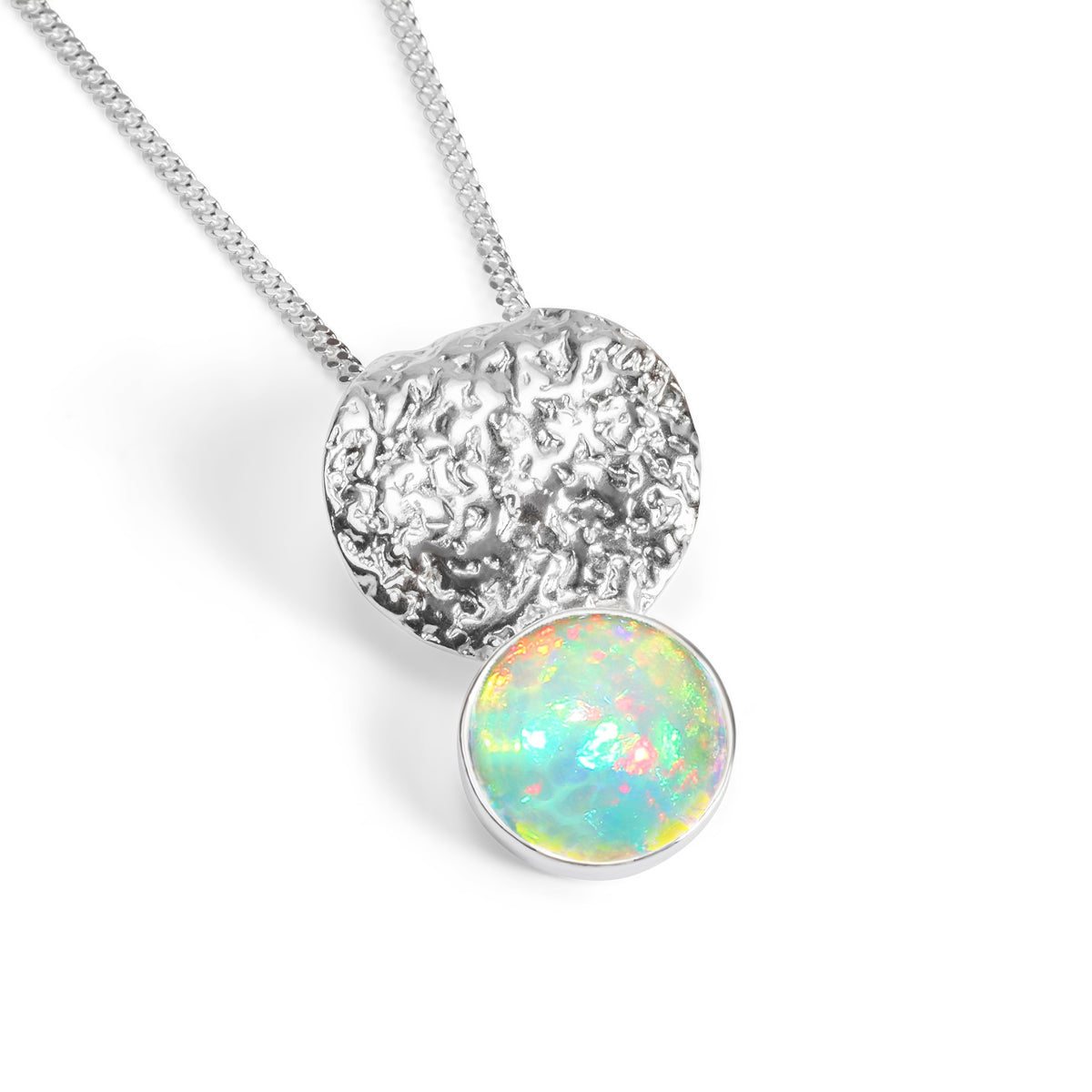 Double Circle Necklace in Silver with 24ct Gold and Ethiopian Opal
