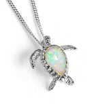 Waving Sea Turtle Necklace in Silver and Ethiopian Opal