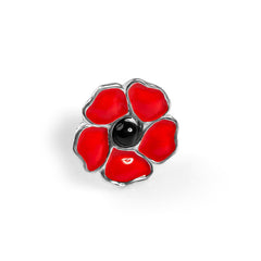 Hand-Painted Poppy Flower Pin in Silver and Amber