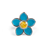 Forget Me Not Pin Brooch in Silver and Yellow Amber