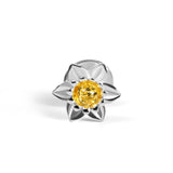 Daffodil Flower Pin Brooch in Silver and Yellow Amber