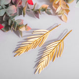 Large Areca Palm Leaf Drop Earrings in Silver with 24ct Gold