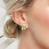 Palm Leaf Stud Earrings in Silver & Peridot
