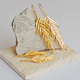 Small Areca Palm Leaf Drop Earrings in Silver with 24ct Gold
