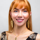 Large Areca Palm Leaf Drop Earrings in Silver with 24ct Gold