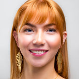 Large Areca Palm Leaf Drop Earrings in Silver with 24ct Gold