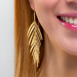 Large Areca Palm Leaf Drop Earrings in Silver with 24ct Gold