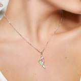 Tropical Pink and Green Parrot Necklace in Silver