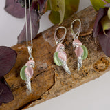 Tropical Pink and Green Parrot Necklace in Silver