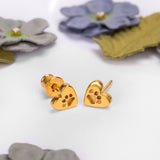 Heart Paw Print Stud Earrings in Silver with 24ct Gold
