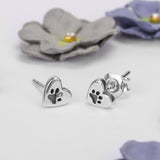 Heart Paw Print Stud Earrings in Silver