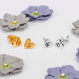 Heart Paw Print Stud Earrings in Silver