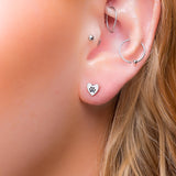 Heart Paw Print Stud Earrings in Silver